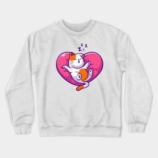 Cute Cat Sleeping On Love Pillow Cartoon Crewneck Sweatshirt